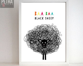 Sheep Nursery Print- Nursery Rhyme  Sheep Print decor. -Nursery/ Children Bedroom/ Playroom art Print.Gift for babies /Newborn.