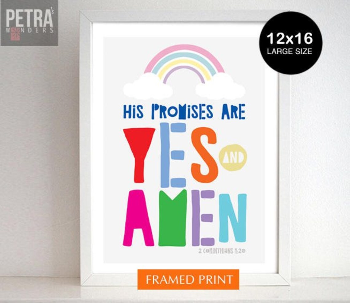 Nursery Bible Verse Print, Nursery Print/ Kids Room/ Playroom. Yes and Amen-2 Corinthians 1:20 ...
