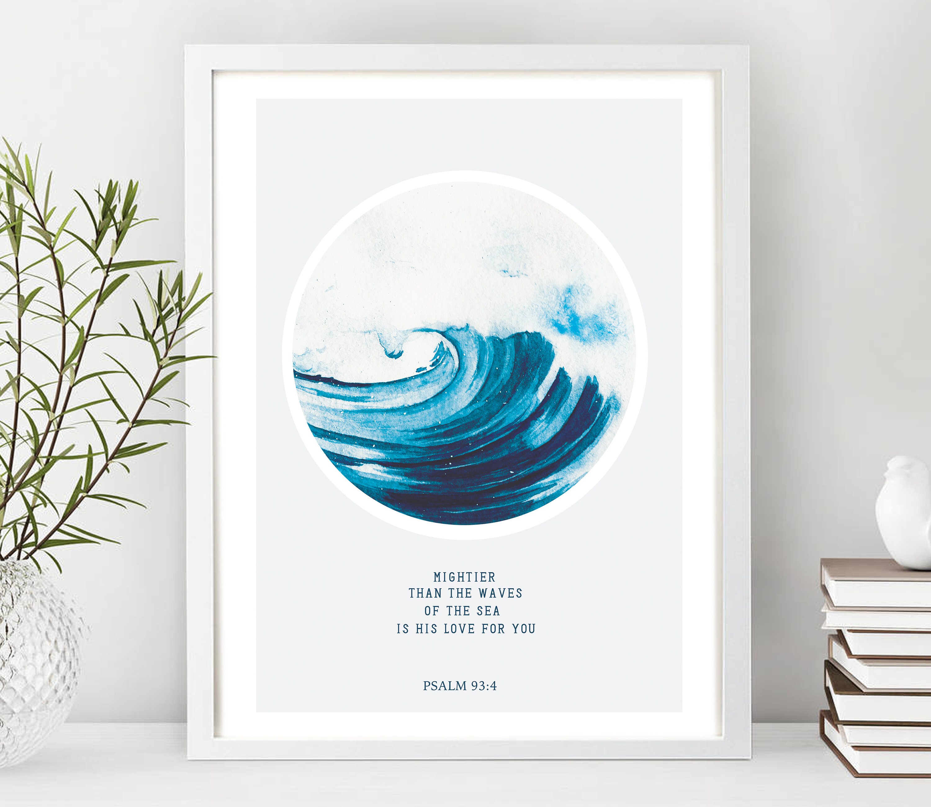 Watercolour Ocean Waves Bible Verse Scripture Art Mightier Etsy UK