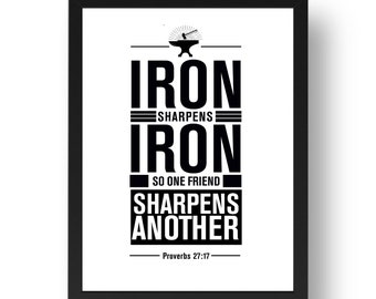 Iron sharpens iron Print, Bible verse Proverbs 27:1, Man cave Scripture art  Christian home decor, Gift for him Son Husband Boyfriend friend