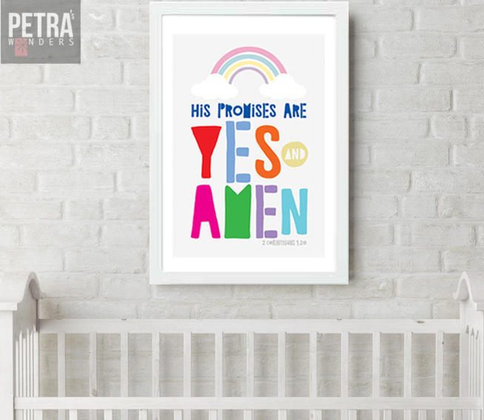 Nursery Bible Verse Print, Nursery Print/ Kids Room/ Playroom. Yes and Amen-2 Corinthians 1:20 ...