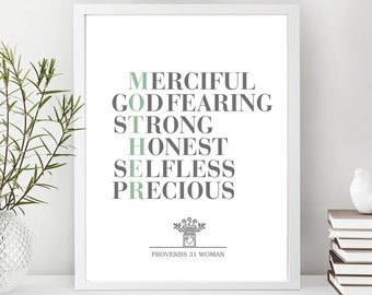 Sprichwörter 31 Druck, Bibelvers Wandkunst, Geschenk für sie Mutter Nan Tante Tochter Schwester Nichte Freund, Schrift Kunst Wort Kunst Home Dekor