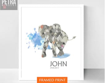 Elephant Nursery Art, New Baby Print, Elephant Print, Elephant Art, Personalised Baby Print, Personalised Elephant, Nursery Print.