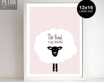 Sheep Nursery Print- Bible verse art- The lord is my shepherd Wall art. Scripture art decor-Nursery/ Children Bedroom/ Playroom art Print.