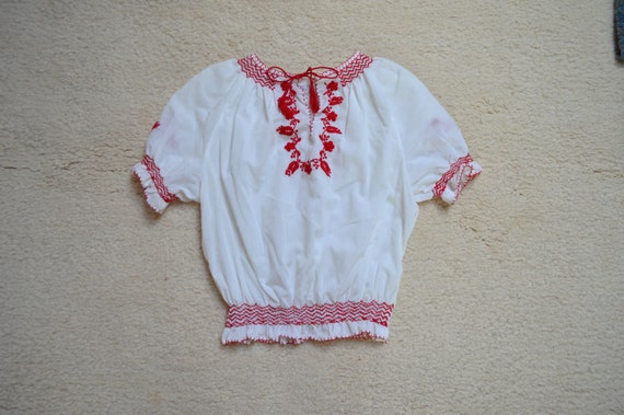 XXS Cropped Hungarian Folk Blouse Smocked Details