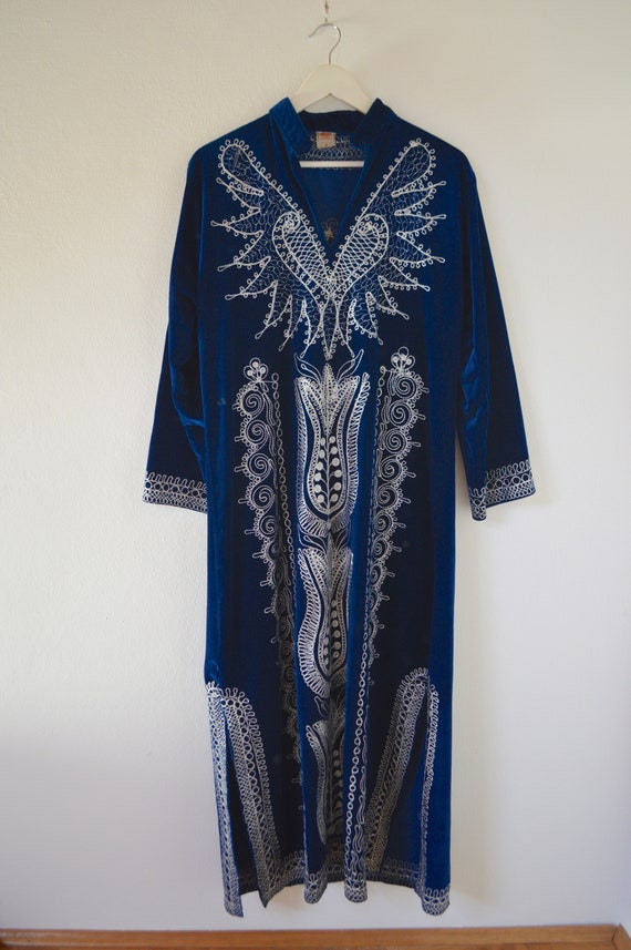 Akku 70s Turkish Cotton Velvet Kaftan M Blue Silve