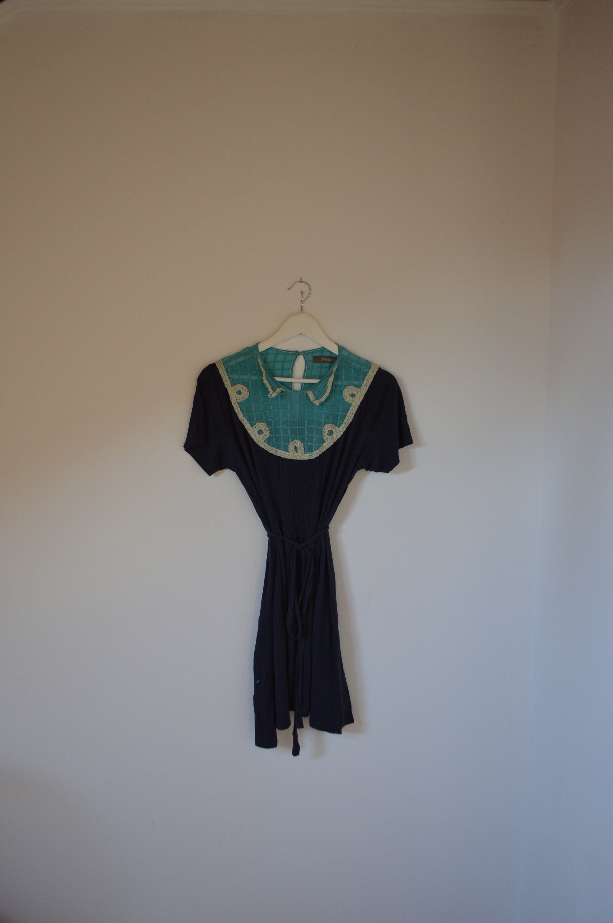 Blue Hand Dyed Short Viscose Dress 20s 30s Style M