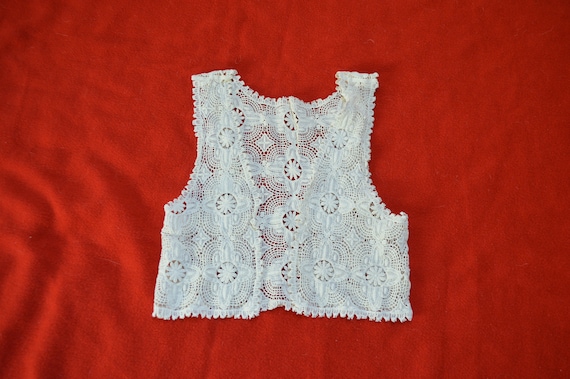 70s Cream Crochet Cotton Vest XS S