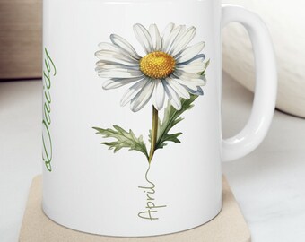 Taza de cerámica con diseño de flor de nacimiento de abril: Daisy Dreams, regalo de primavera