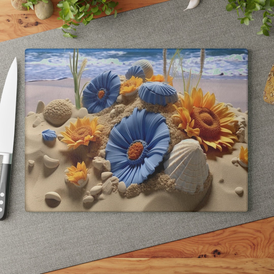 3 D Beach Cutting Board Printed Glass Cutting Board Etsy