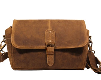ASCETIC - Leather DSLR Camera Bag vintage Shoulder Bag Messenger Satchel Insert Fits