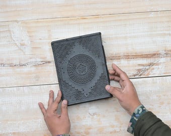 Handmade Black Embossed Leather Journal: Mandala Travel Diary (8''x6'')