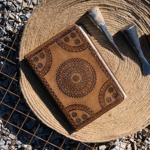 Hand made Leather Journal, Embossed Leather Journal, Personalized Diary, Travel Notebook, Gift for Him/Her, 7x 5&quot;/ Free shiping