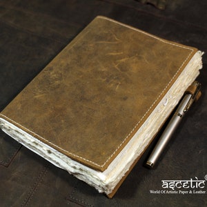 ASCETIC -Vintage Leather refillable journal, Handmade Antique Style Deckle Edge Vintage Paper, with elastic closure & pen holder