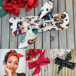 Headband Bandana Pinup Hair accessories Rockabilly Hairdo Skull Tattoo print headbands Gift for her Vintage Style Classic Hairdo Headwrap