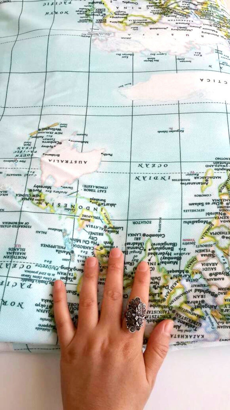 World map fabric Home decor fabric Sewing Maps Print Craft Etsy