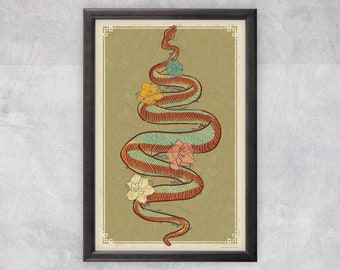 Snake and Magnolias | Art Prints