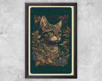 Cat with Foliage #2 | Art Print