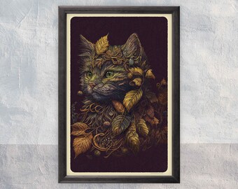 Cat with Foliage #1 | Art Print