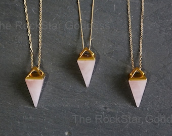 Rose Quartz Necklace, Gold Rose Quartz Jewelry, Rose Quartz Crystal Necklace, Pink Crystal Necklace, Genuine Rose Quartz, Gift for Her