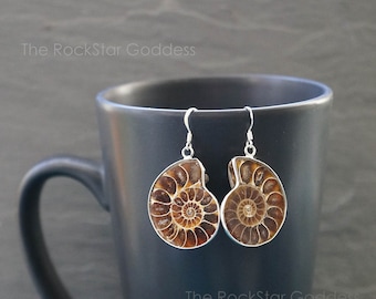 Ammonite Fossil Earring , Ammonite Earring, Sterling Silver Earring, Genuine Ammonite Fossil, Gift for Her, Birthday Gift