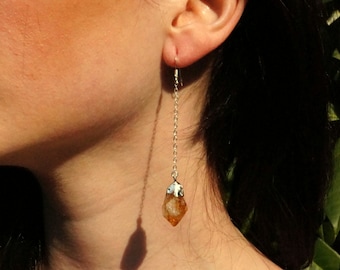 Citrine Earring, Raw Citrine Earring, Silver Citrine Earring, Raw Crystal Earrings, Gold Citrine Earring, November Birthstone