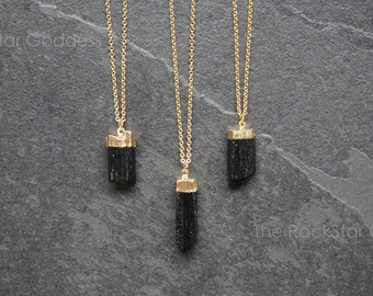 Mens Tourmaline Necklace, Gold Tourmaline Necklace, Tourmaline Pendant, Raw Tourmaline Necklace, Black Tourmaline Necklace