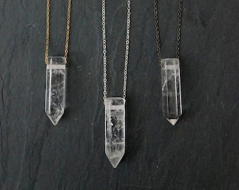 Crystal Point Necklace, Quartz Necklace, Silver Quartz Crystal Necklace, Crystal Necklace, Clear Quartz, Gold Quartz Necklace