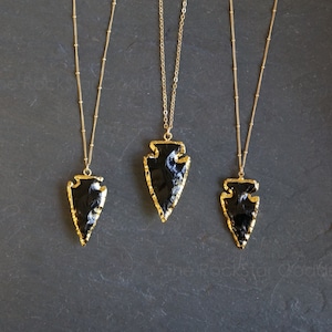 Black Obsidian Necklace, Raw Obsidian Necklace, Arrowhead Necklace, Gold Obsidian Necklace