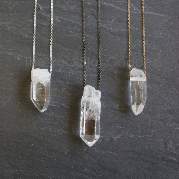 Quartz Necklace, Raw Quartz Necklace, Silver Quartz Pendant, Raw Quartz Crystal, Silver Quartz Jewelry, Natural Quartz Necklace