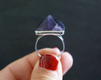 Amethyst Ring, Silver Amethyst Ring, Amethyst Crystal, Gemstone Ring, Amethyst Jewelry, Adjustable Ring, Crystal Ring