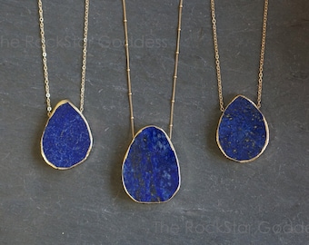 Gold Lapis Lazuli Necklace, Lapis Lazuli Pendant, Lapis Jewelry, Lapis Pendant, Lazuli Jewelry, Gift for Her, Anniversary Gift