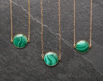 Green Malachite Crystal Necklace,  Gold Malachite Necklace, Malachite Pendant, Malachite Jewelry, Choker Gemstone Necklace, Gift for Her