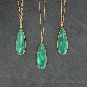 Malachite Crystal Necklace, Gold Malachite Necklace, Malachite Pendant, Malachite Jewelry, Malachite Crystal Necklace, Gift for Her