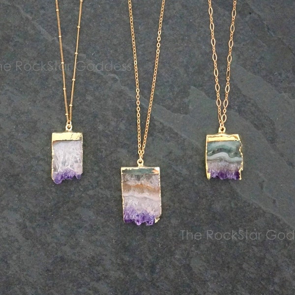 Amethyst Necklace, Gold Amethyst Necklace, Amethyst Pendant, Amethyst Stalactite, Amethyst Jewelry