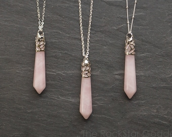 Rose Quartz Necklace, Rose Quartz Crystal Necklace,  Silver Rose Quartz Pendant, Rose Quartz Crystal Necklace, Pink Crystal Necklace