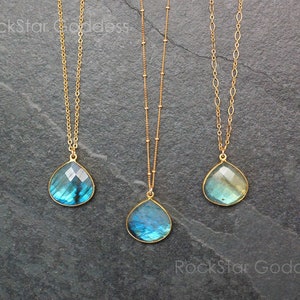 Gold Labradorite Necklace, Labradorite Pendant, Labradorite Jewelry, Labradorite Necklace, Blue Labradorite, Labradorite Flash, Gift for Her image 1