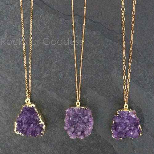 Gold Amethyst Necklace / Amethyst 