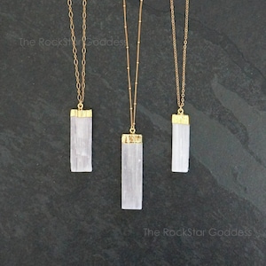 Selenite Necklace, Gold Selenite Necklace, Selenite Pendant, Raw Selenite, Selenite Crystal, Gold Selenite, Selenite Jewelry image 1