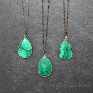 Malachite Crystal Necklace, Gunmetal  Malachite Necklace, Malachite Pendant, Malachite Jewelry, Malachite Crystal Necklace, Gift for Her