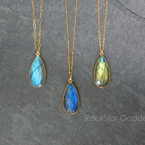 Gold Labradorite Teardrop Necklace: Select Pendant, Custom Length Chain 14k Gold Chain