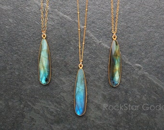 Gold Labradorite Teardrop Pendant Necklace: Custom Length Chain, Select Pendant