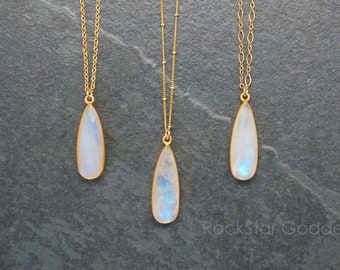 Teardrop Moonstone Necklace: 14K Gold Fill Chain, June Birthstone