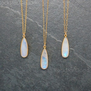 Teardrop Moonstone Necklace: 14K Gold Filled Chain, June Birthstone