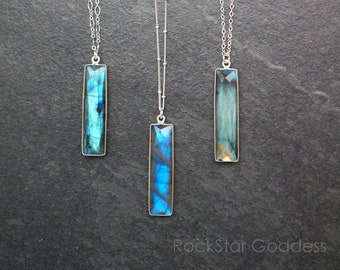 Sterling Silver Labradorite Pendant Necklace: Faceted Gemstone Jewelry