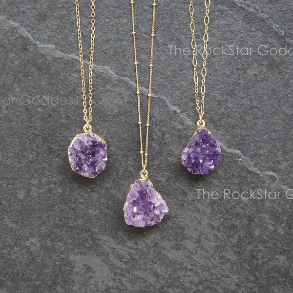 Gold Amethyst Necklace, Amethyst Jewelry, Druzy Necklace, Raw Crystal Necklace, Gold Amethyst Druzy, Gold Amethyst Druze, Raw Amethyst