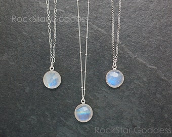 Genuine Moonstone Pendant, Sterling Silver Moonstone Necklace, Rainbow Moonstone Pendant, June Birthstone Necklace, Gift for Her