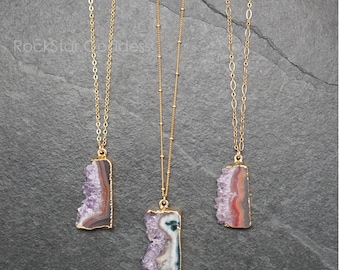 Gold Amethyst Stalactite Necklace: Select Pendant, Custom Length Chain, February Birthstone Pendant
