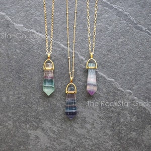 Gold Filled Rainbow Fluorite Crystal Pendant Necklace