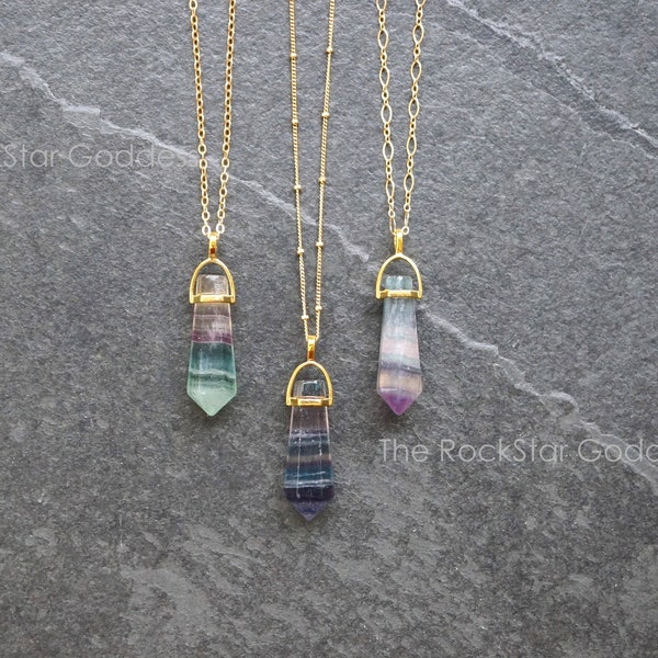 Gold Fluorite Necklace, Fluorite Crystal, Fluorite Pendant, Gold Flourite, Fluorite Jewelry, Rainbow Fluorite